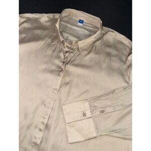 Old Navy Womens XXL Champagne Beige Satin Long Sleeve Button Down Blouse Shirt